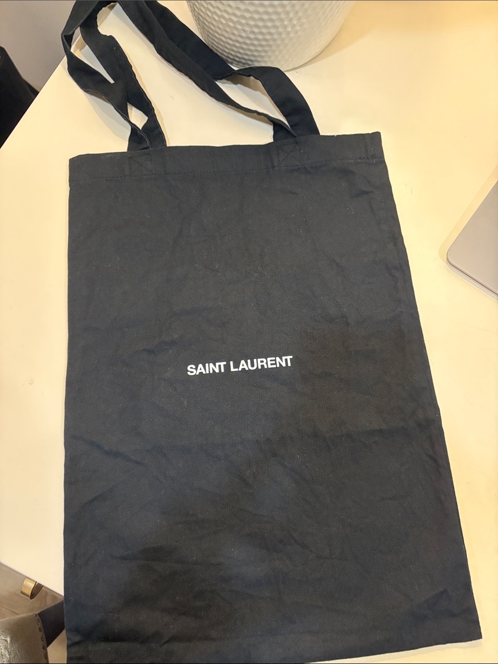 Saint Laurent Black Canvas Tote with White Logo